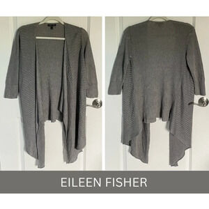 Eileen Fisher Gray Linen Silk Rib Knit Waterfall Cardigan Sweater - 29826